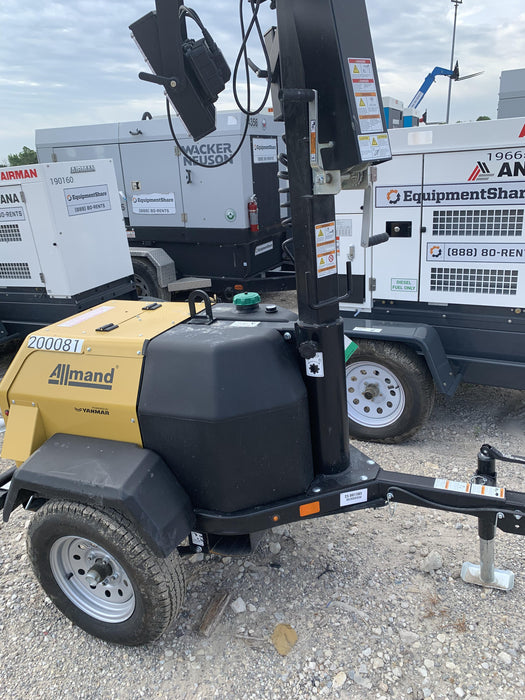 2022 Allmand NLV3GR (4) LED Light Fixture 350W, 23' Vertical Mast, 3kW Prime, Towable, Deep Sea L401, Leveling Jacks, Yanmar T4F 5.8hp