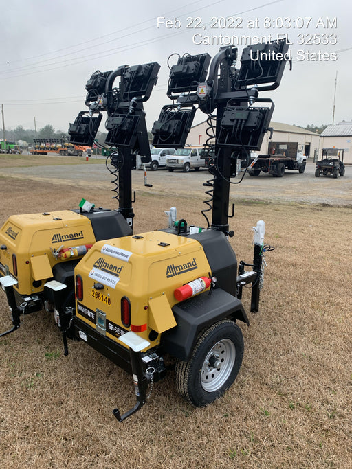 2022 Allmand NLV3GR (4) LED Light Fixture 350W, 23' Vertical Mast, 3kW Prime, Towable, Deep Sea L401, Leveling Jacks, Yanmar T4F 5.8hp