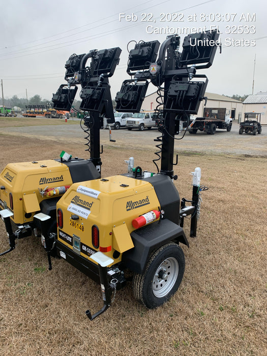 2022 Allmand NLV3GR (4) LED Light Fixture 350W, 23' Vertical Mast, 3kW Prime, Towable, Deep Sea L401, Leveling Jacks, Yanmar T4F 5.8hp