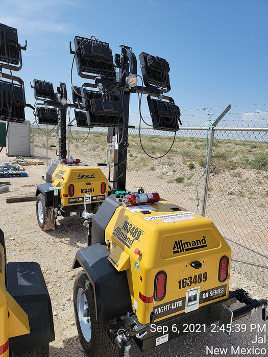 2021 Allmand NLV3GR (4) LED Light Fixture 350W, 23' Vertical Mast, 3kW Prime, Towable, Deep Sea L401, Leveling Jacks, Yanmar T4F 5.8hp