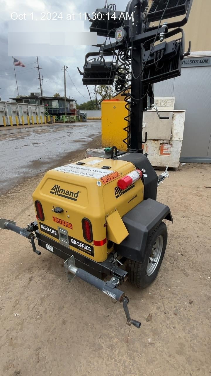 2021 Allmand NLV3GR (4) LED Light Fixture 350W, 23' Vertical Mast, 3kW Prime, Towable, Deep Sea L401, Leveling Jacks, Yanmar T4F 5.8hp