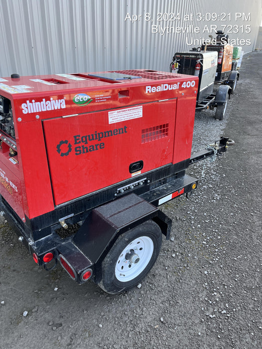 2023 Shindaiwa DGW400MDL Kubota D902 Engine, 23 HP, Dual Op Welder, Wire, Arc, Droop Stick, Tig, and CC Stick Functionality, Simulphase, 3 Phase and 1 Phase Gen Output, Single Axle NB Trlr, Slr Trckl Chrg 12V 12W, Fire Ext, T3