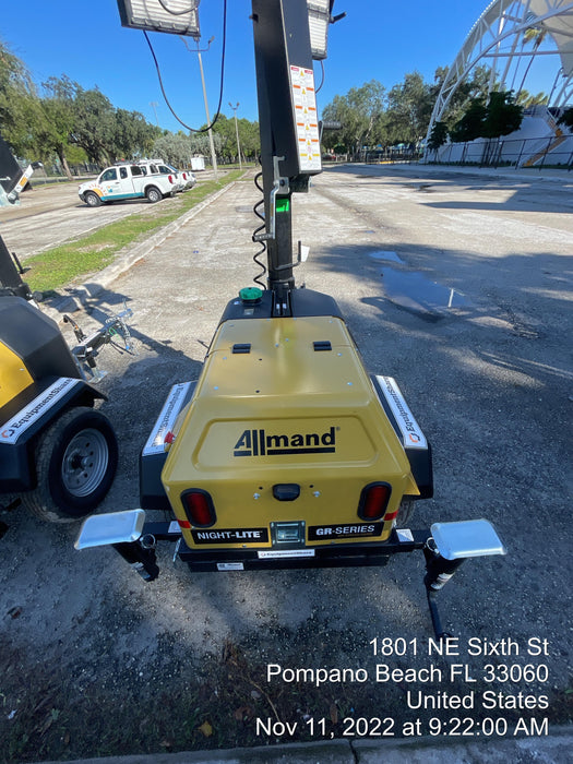 2022 Allmand NLV3GR (4) LED Light Fixture 350W, 23' Vertical Mast, 3kW Prime, Towable, ES Decals, T3