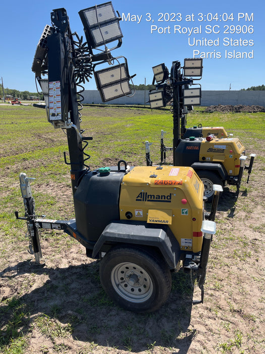 2022 Allmand NLV3GR (4) LED Light Fixture 350W, 23' Vertical Mast, 3kW Prime, Towable