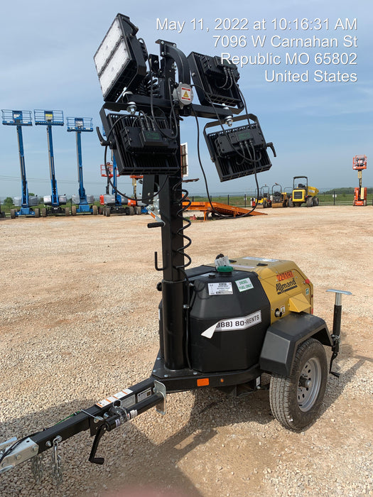 2022 Allmand NLV3GR (4) LED Light Fixture 350W, 23' Vertical Mast, 3kW Prime, Towable, Deep Sea L401, Leveling Jacks, Yanmar T4F 5.8hp