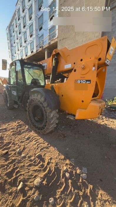 2018 JCB 510-56 JCB 510-56 Telehandler 74 HP w/CAB/HVAC, Beacon, Worklights, Aux Hydraulics, Solid Tires, 60" Carriage/Forks