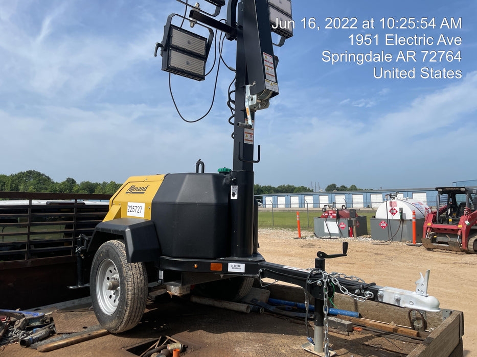 2022 Allmand NLV3GR (4) LED Light Fixture 350W, 23' Vertical Mast, 3kW Prime, Towable, Deep Sea L401, Leveling Jacks, Yanmar T4F 5.8hp