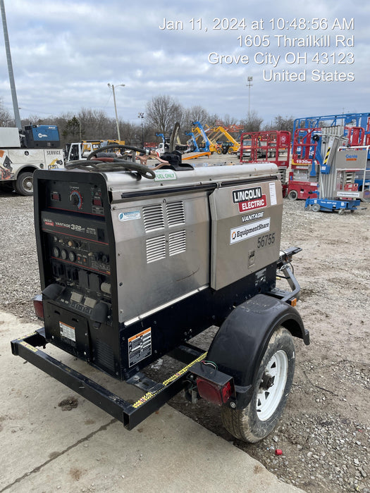 2019 Lincoln Electric Vantage 322 Welder Ready-Pak 3, Two wheel trailer, Fender and Light kit, Cable Rack