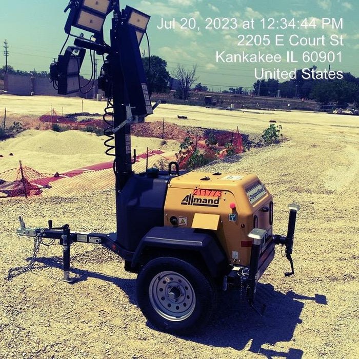 2022 Allmand NLV3GR (4) LED Light Fixture 350W, 23' Vertical Mast, 3kW Prime, Towable, Deep Sea L401, Leveling Jacks, Yanmar T4F 5.8hp