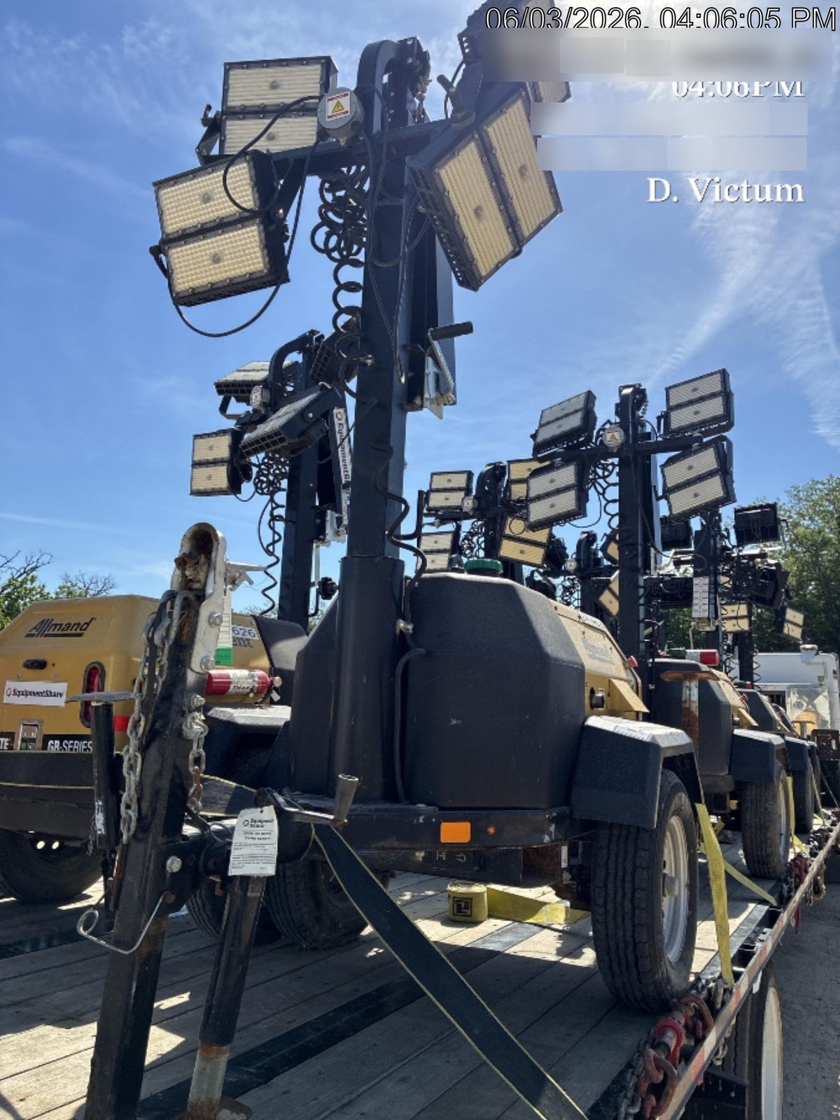 2022 Allmand NLV3GR (4) LED Light Fixture 350W, 23' Vertical Mast, 3kW Prime, Towable, Deep Sea L401, Leveling Jacks, Yanmar T4F 5.8hp