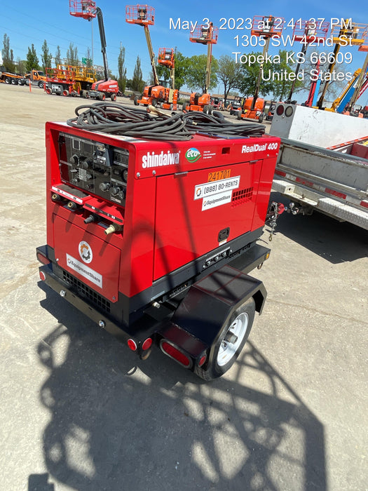 2022 Shindaiwa DGW400MDL Kubota D902 Engine, 23 HP, Dual Op Welder, Wire, Arc, Droop Stick, Tig, and CC Stick Functionality, Simulphase, 3 Phase and 1 Phase Gen Output, Single Axle NB Trlr, Slr Trckl Chrg 12V 12W, Fire Ext