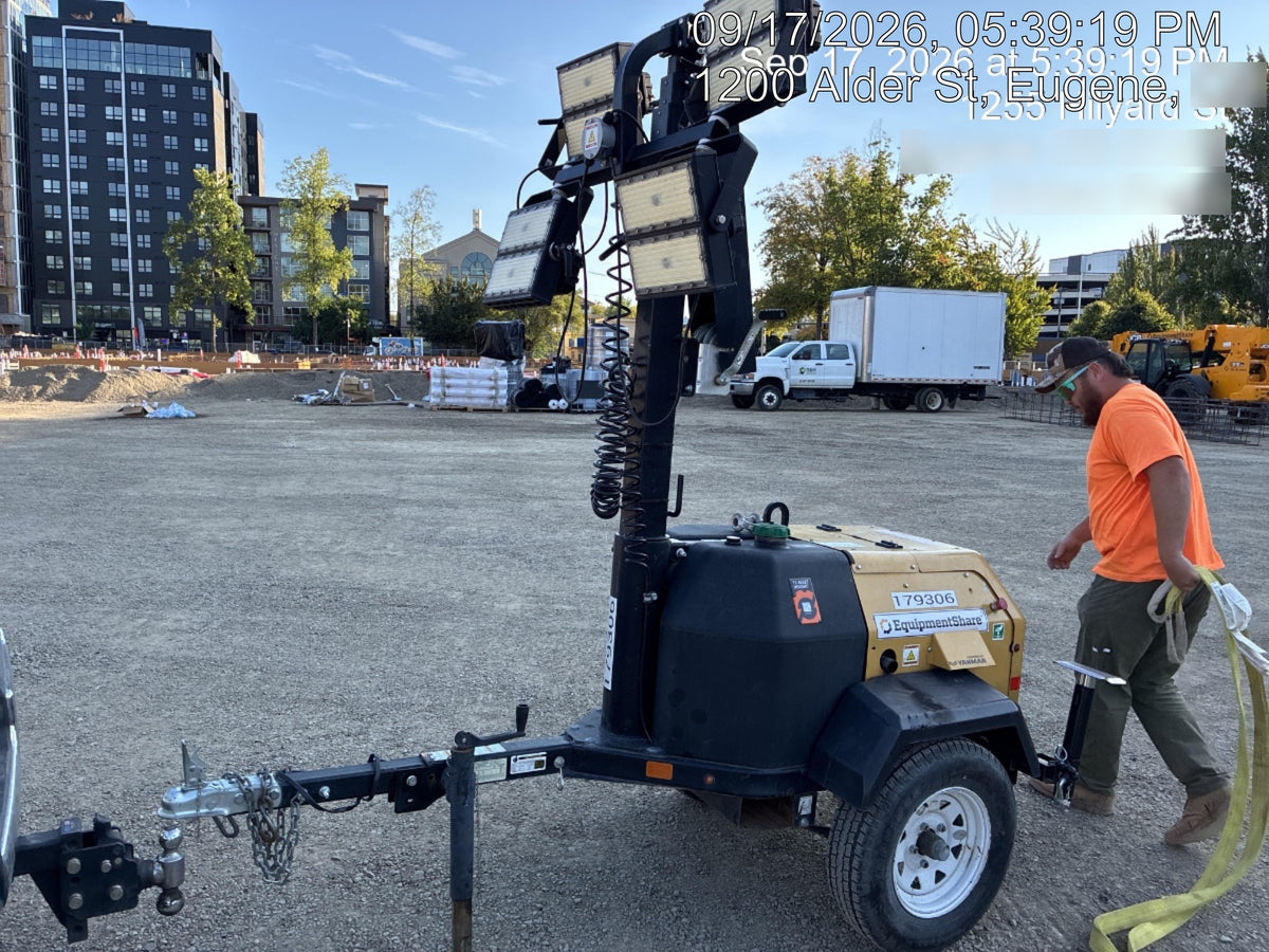 Allmand NLV3GR (4) LED Light Fixture 350W, 23' Vertical Mast, 3kW Prime, Towable, Deep Sea L401, Leveling Jacks, Yanmar T4F 5.8hp