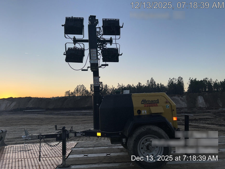 2022 Allmand NLV3GR (4) LED Light Fixture 350W, 23' Vertical Mast, 3kW Prime, Towable, Deep Sea L401, Leveling Jacks, Yanmar T4F 5.8hp