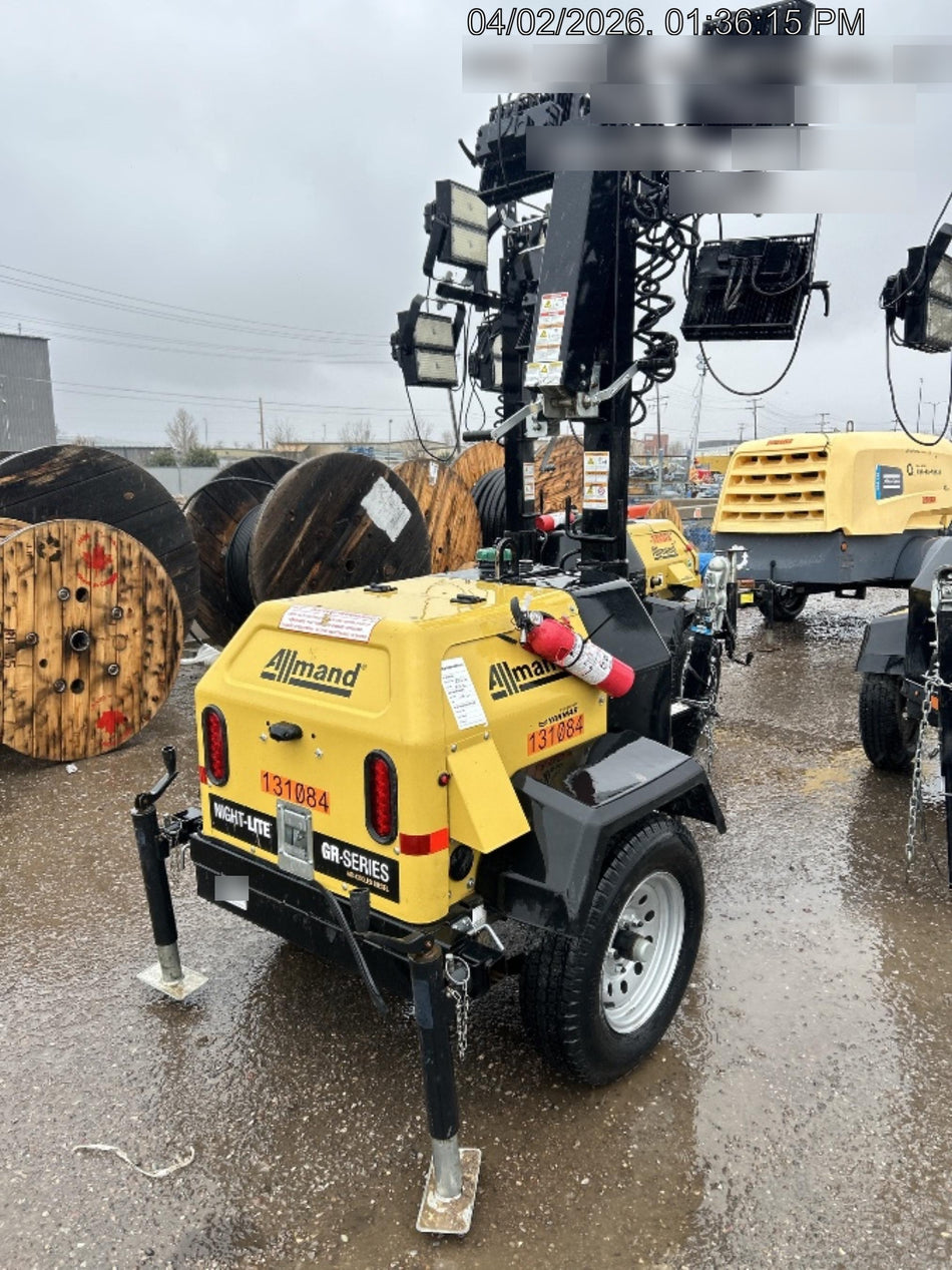 2021 Allmand NLV3GR (4) LED Light Fixture 350W, 23' Vertical Mast, 3kW Prime, Towable, Deep Sea L401, Leveling Jacks, Yanmar T4F 5.8hp