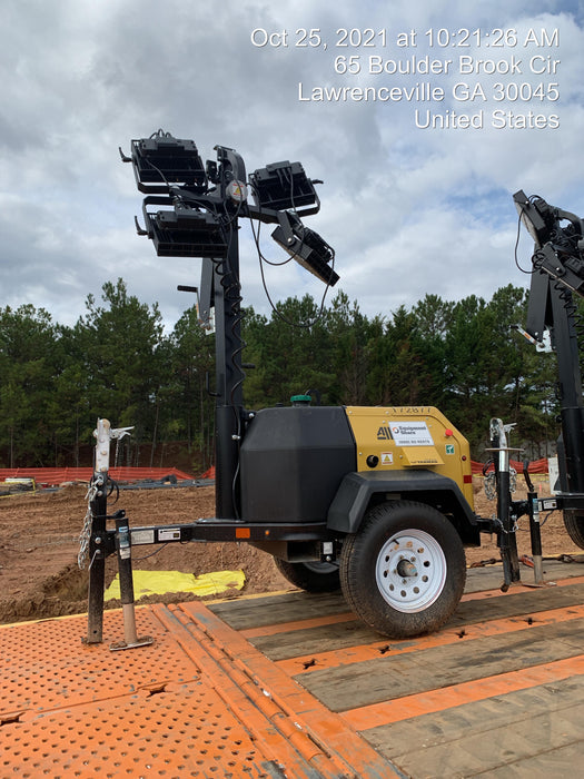 2021 Allmand NLV3GR (4) LED Light Fixture 350W, 23' Vertical Mast, 3kW Prime, Towable, Deep Sea L401, Leveling Jacks, Yanmar T4F 5.8hp