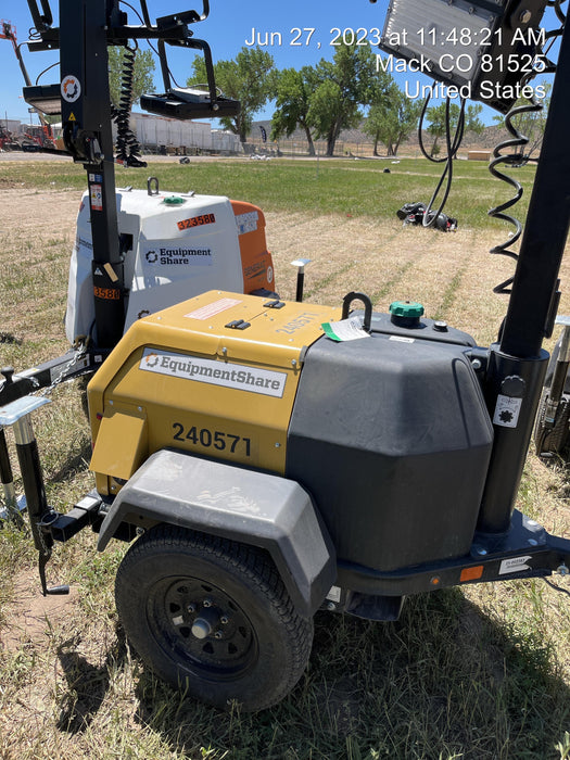 2022 Allmand NLV3GR (4) LED Light Fixture 350W, 23' Vertical Mast, 3kW Prime, Towable, Deep Sea L401, Leveling Jacks, Yanmar T4F 5.8hp