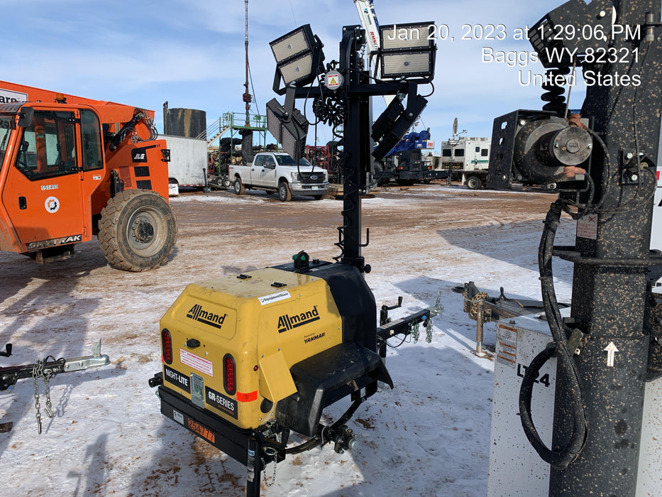 2022 Allmand NLV3GR (4) LED Light Fixture 350W, 23' Vertical Mast, 3kW Prime, Towable, ES Decals, T3