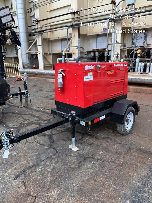 2022 Shindaiwa DGW400MDL Kubota D902 Engine, 23 HP, Dual Op Welder, Wire, Arc, Droop Stick, Tig, and CC Stick Functionality, Simulphase, 3 Phase and 1 Phase Gen Output, Single Axle NB Trlr, Slr Trckl Chrg 12V 12W, Fire Ext