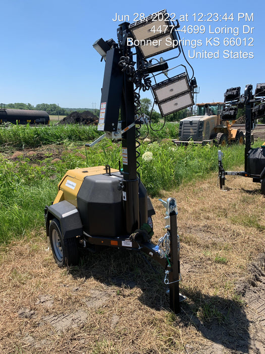 2022 Allmand NLV3GR (4) LED Light Fixture 350W, 23' Vertical Mast, 3kW Prime, Towable, Deep Sea L401, Leveling Jacks, Yanmar T4F 5.8hp