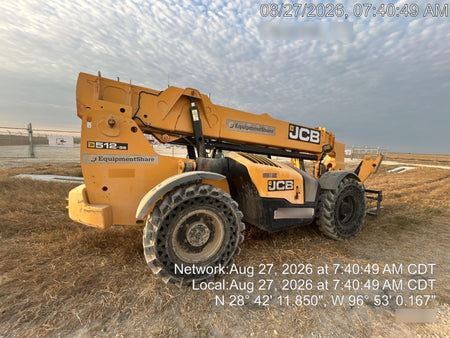 2019 JCB 512-56 74 HP w/CAB/HVAC, Beacon, Aux Hydraulics, Worklights, Solid Tires w/60" Carriage/Forks