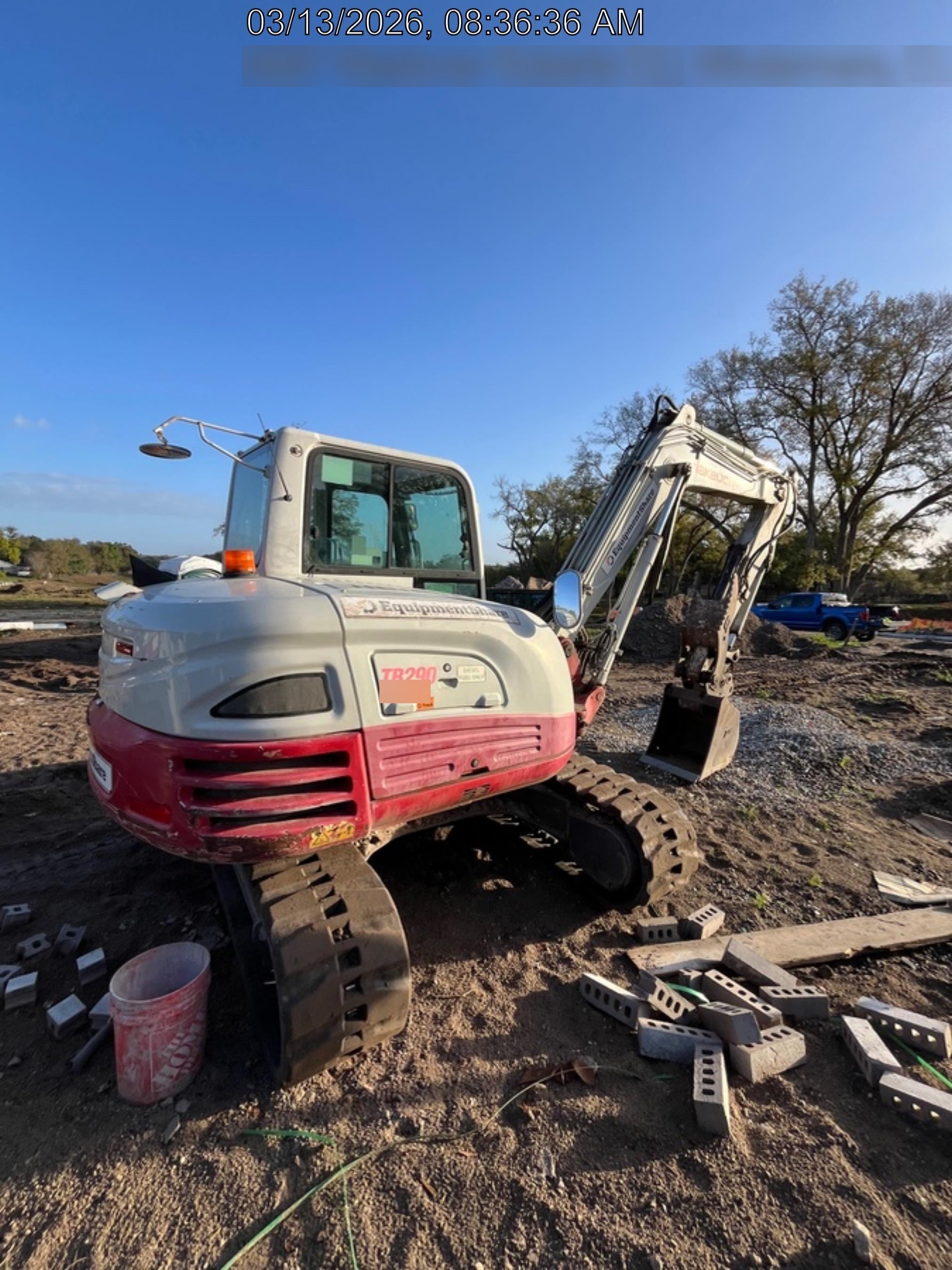 2019 Takeuchi TB290 Cab, AC, Rubber Tracks, Dozer Blade, Travel Alarm, Control Pattern Change Valve, Auxiliary Hydraulics w/18" Quick Coupler Bucket with teeth, 6.2 cu. ft. capacity/24" Quick Coupler Bucket with teeth, 8.6 cu. ft. capacity/36" Quick Coupler Bucket with teeth, 13.4 cu. ft. capacity, Quick Coupler, Hydraulic Thumb Installed