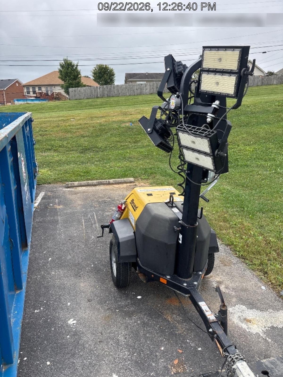 2022 Allmand NLV3GR (4) LED Light Fixture 350W, 23' Vertical Mast, 3kW Prime, Towable, Deep Sea L401, Leveling Jacks, Yanmar T4F 5.8hp