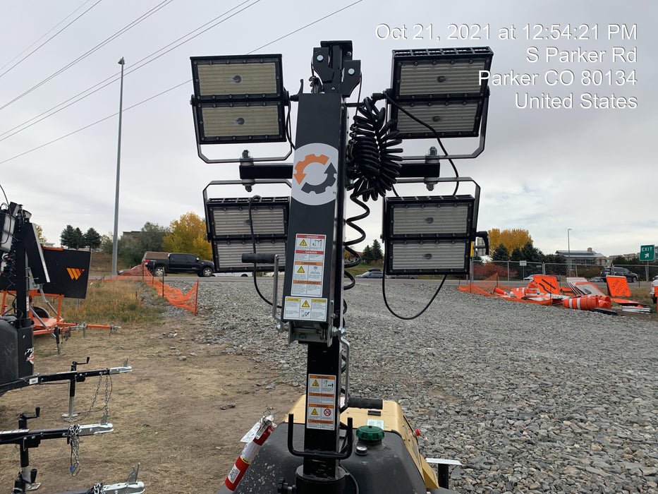 2021 Allmand NLV3GR (4) LED Light Fixture 350W, 23' Vertical Mast, 3kW Prime, Towable, Deep Sea L401, Leveling Jacks, Yanmar T4F 5.8hp