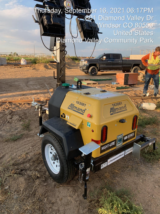 2021 Allmand NLV3GR (4) LED Light Fixture 350W, 23' Vertical Mast, 3kW Prime, Towable, Deep Sea L401, Leveling Jacks, Yanmar T4F 5.8hp