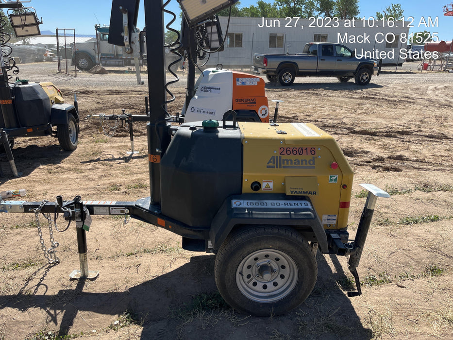 2022 Allmand NLV3GR (4) LED Light Fixture 350W, 23' Vertical Mast, 3kW Prime, Towable, ES Decals, T3