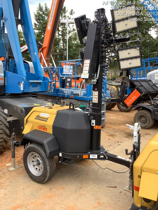 2021 Allmand NLV3GR (4) LED Light Fixture 350W, 23' Vertical Mast, 3kW Prime, Towable, Deep Sea L401, Leveling Jacks, Yanmar T4F 5.8hp