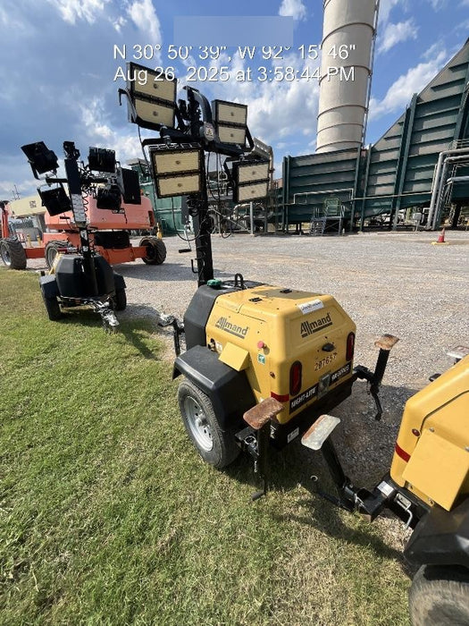 2022 Allmand NLV3GR (4) LED Light Fixture 350W, 23' Vertical Mast, 3kW Prime, Towable, Deep Sea L401, Leveling Jacks, Yanmar T4F 5.8hp