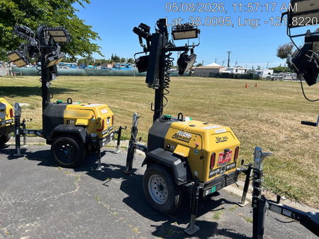 2022 Allmand NLV3GR (4) LED Light Fixture 350W, 23' Vertical Mast, 3kW Prime, Towable, Deep Sea L401, Leveling Jacks, Yanmar T4F 5.8hp