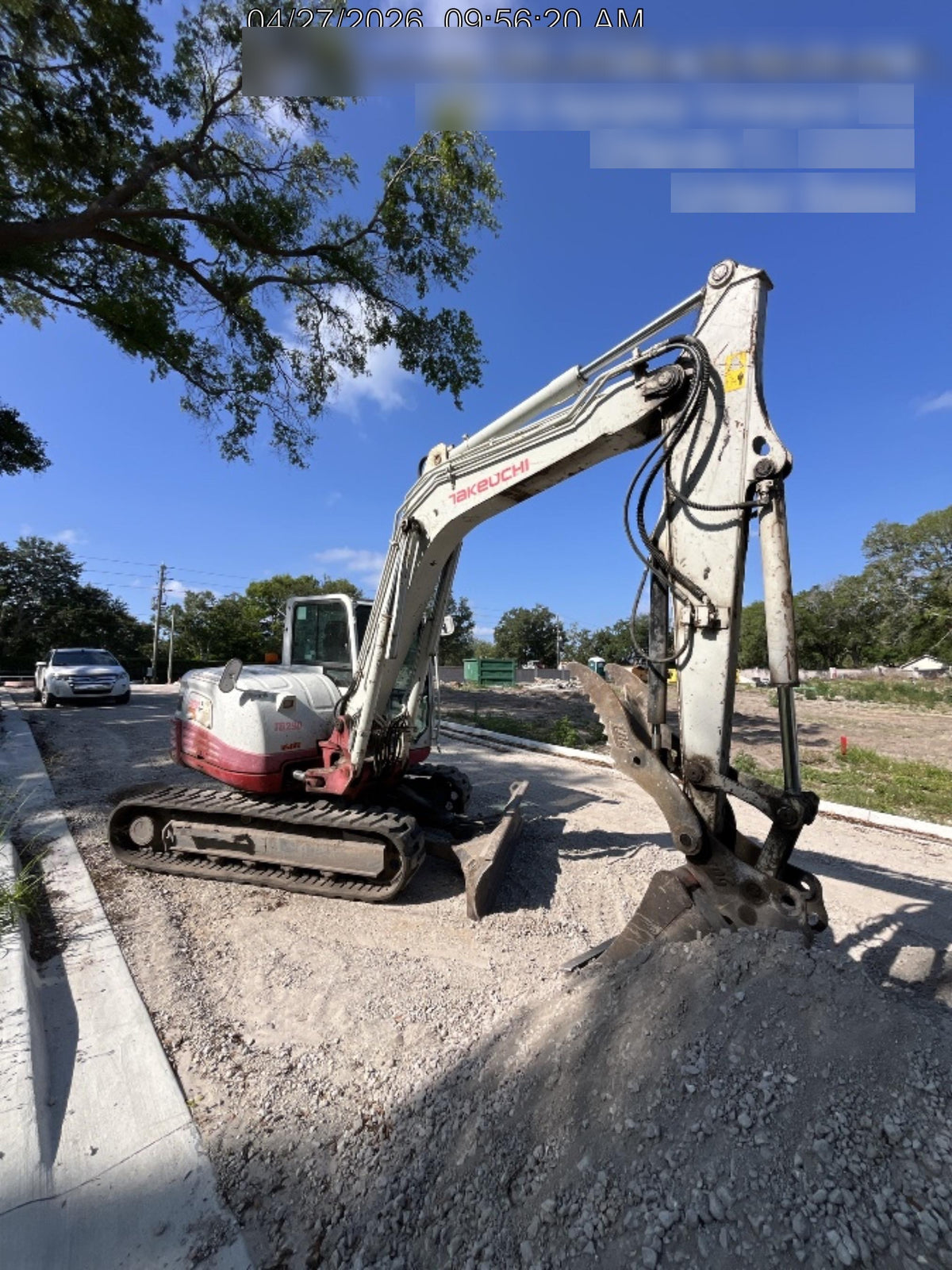 2019 Takeuchi TB290 Cab, AC, Rubber Tracks, Dozer Blade, Travel Alarm, Control Pattern Change Valve, Auxiliary Hydraulics w/18" Quick Coupler Bucket with teeth, 6.2 cu. ft. capacity/24" Quick Coupler Bucket with teeth, 8.6 cu. ft. capacity/36" Quick Coupler Bucket with teeth, 13.4 cu. ft. capacity, Quick Coupler, Hydraulic Thumb Installed