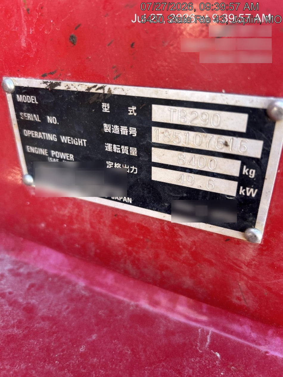 2020 Takeuchi TB290C Cab/Heat/Air, Rubber Tracks, Manual TAG QC
