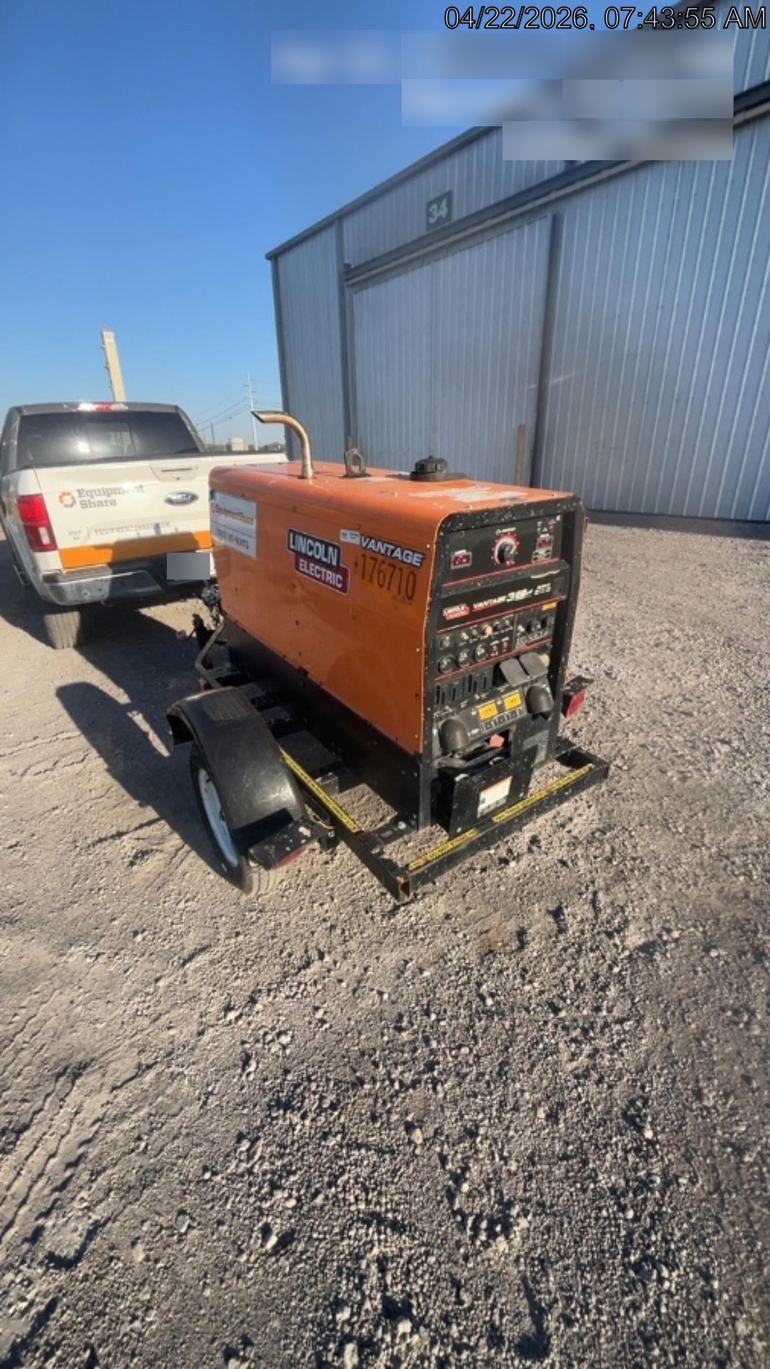 2021 Lincoln Electric Vantage 322 Vantage 322 Ready Pak 3 w/ Decals, ORANGE (includes trailer, cable rack, fender light kit) NO Telematics
