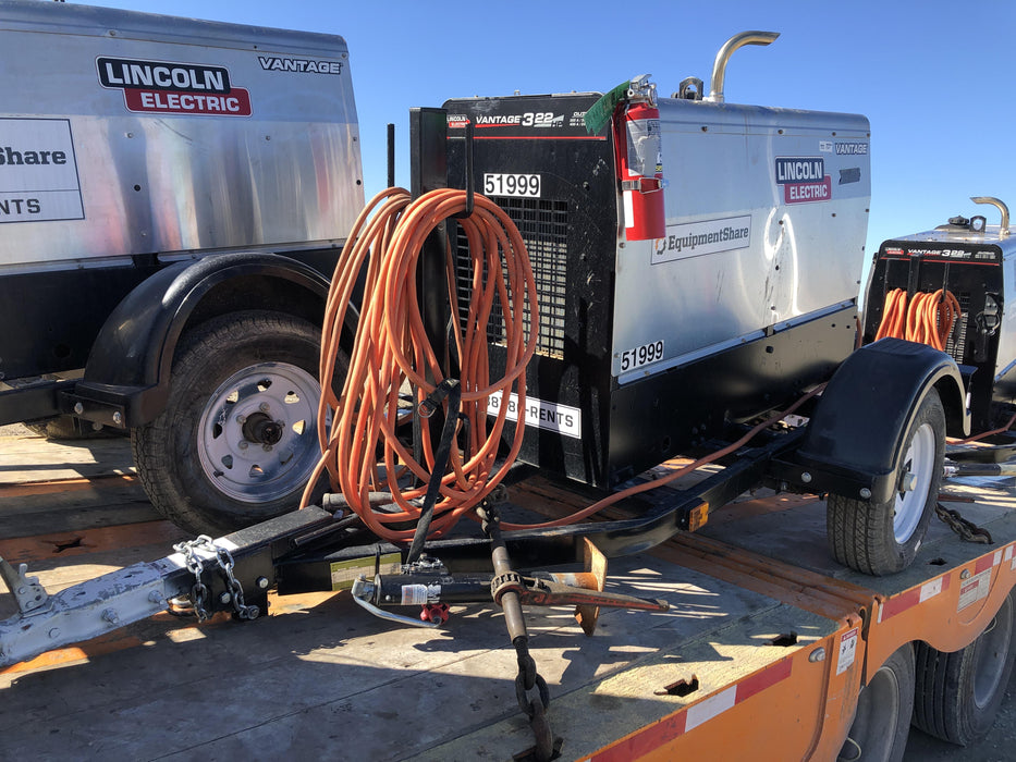 2019 Lincoln Electric Vantage 322 Welder Ready-Pak 3, Two wheel trailer, Fender and Light kit, Cable Rack