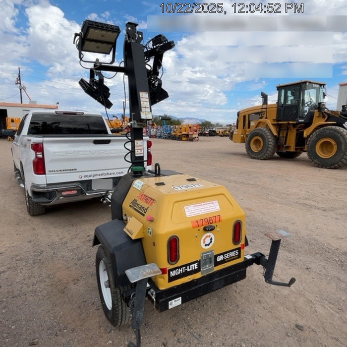 Allmand NLV3GR (4) LED Light Fixture 350W, 23' Vertical Mast, 3kW Prime, Towable, Deep Sea L401, Leveling Jacks, Yanmar T4F 5.8hp