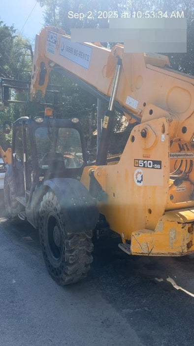 2019 JCB 510-56 Canopy, 74 HP, Solid Tires, STD Worklight, Beacon, Aux Hydraulics, Lifting Eye, Back up Alarm w/66" Carriage/60" Forks