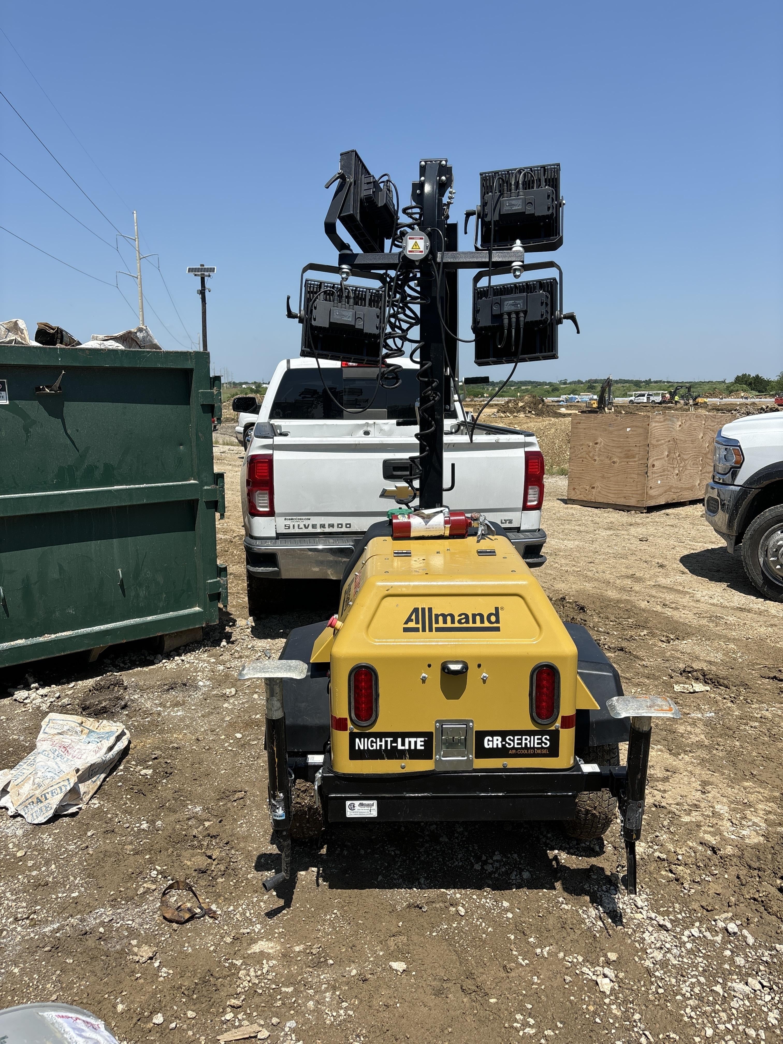 2022 Allmand NLV3GR (4) LED Light Fixture 350W, 23' Vertical Mast, 3kW Prime, Towable, Deep Sea L401, Leveling Jacks, Yanmar T4F 5.8hp