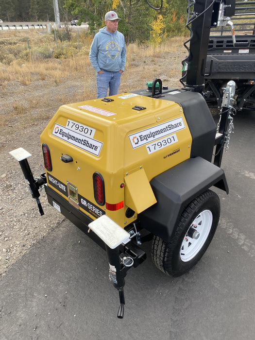 Allmand NLV3GR (4) LED Light Fixture 350W, 23' Vertical Mast, 3kW Prime, Towable, Deep Sea L401, Leveling Jacks, Yanmar T4F 5.8hp