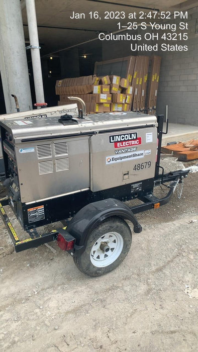 2019 Lincoln Electric Vantage 322 Ready-Pak 3, Two Wheel Trailer, Fender and Light Kit, Cable Rack