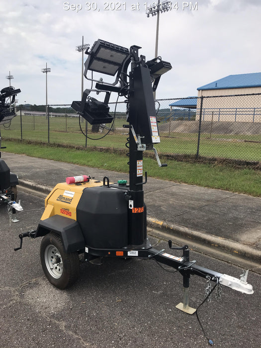2021 Allmand NLV3GR (4) LED Light Fixture 350W, 23' Vertical Mast, 3kW Prime, Towable, Deep Sea L401, Leveling Jacks, Yanmar T4F 5.8hp