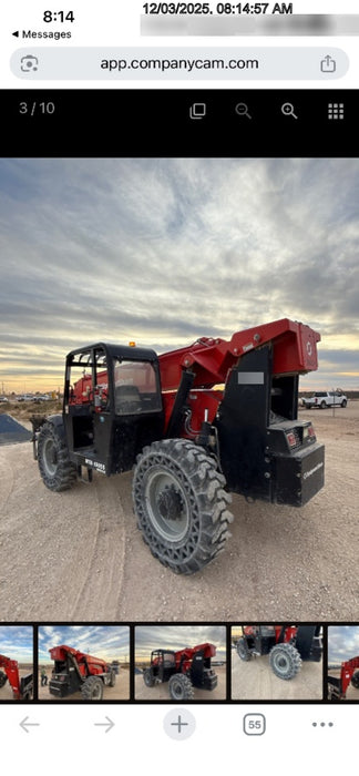 2019 Manitou MTA10055 Canopy, 120 HP, Solid Tires, Work Lights, Lift Hook, Auxiliary Hydraulics 66" Carriage and 60" Forks