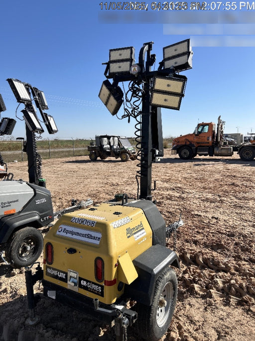 2022 Allmand NLV3GR (4) LED Light Fixture 350W, 23' Vertical Mast, 3kW Prime, Towable, Deep Sea L401, Leveling Jacks, Yanmar T4F 5.8hp