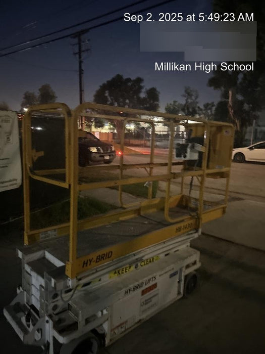 Custom Equipment HB-1430 <ul>
 <li>Hy-Brid Scissor Lift</li>
  <li>Platform capacity up to 670 lbs.</li>
  <li>Working height up to 20 ft</li>
  <li>Weighs under 1,700 lbs.</li>
  <li>Non-marking wheels </li>
</ul>