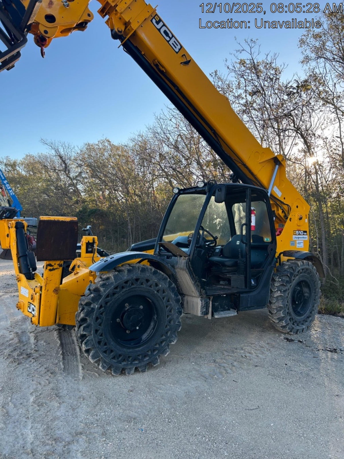 2019 JCB 510-56 Open ROPS, 74 HP, Solid Tires, Worklights, Beacon, Aux Hydraulics, Lifting Eye w/60" Carriage/60" Forks