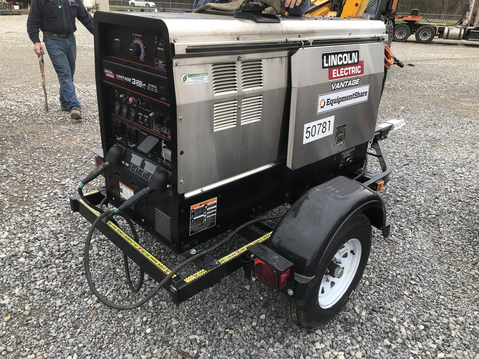 2019 Lincoln Electric Vantage 322 Welder Ready-Pak 3, Two wheel trailer, Fender and Light kit, Cable Rack