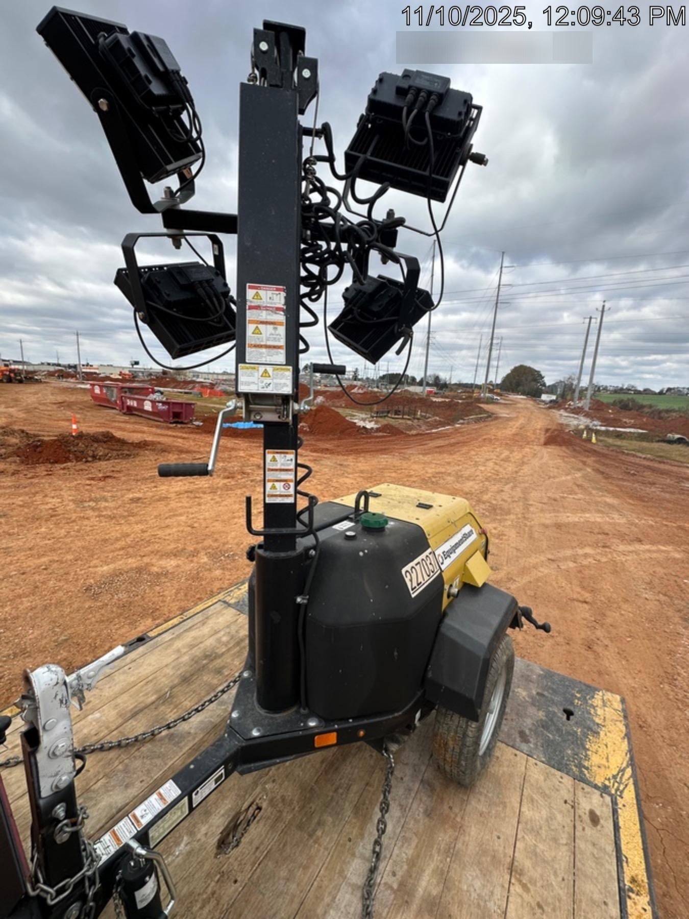 2022 Allmand NLV3GR (4) LED Light Fixture 350W, 23' Vertical Mast, 3kW Prime, Towable, Deep Sea L401, Leveling Jacks, Yanmar T4F 5.8hp