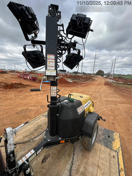 2022 Allmand NLV3GR (4) LED Light Fixture 350W, 23' Vertical Mast, 3kW Prime, Towable, Deep Sea L401, Leveling Jacks, Yanmar T4F 5.8hp