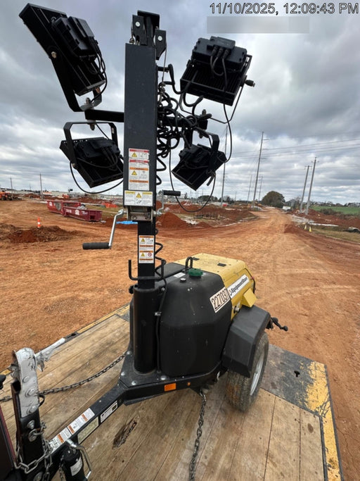 2022 Allmand NLV3GR (4) LED Light Fixture 350W, 23' Vertical Mast, 3kW Prime, Towable, Deep Sea L401, Leveling Jacks, Yanmar T4F 5.8hp